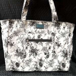 Bella Russo Large Reversible Tote Black and White Floral and Polka Dots NWOT